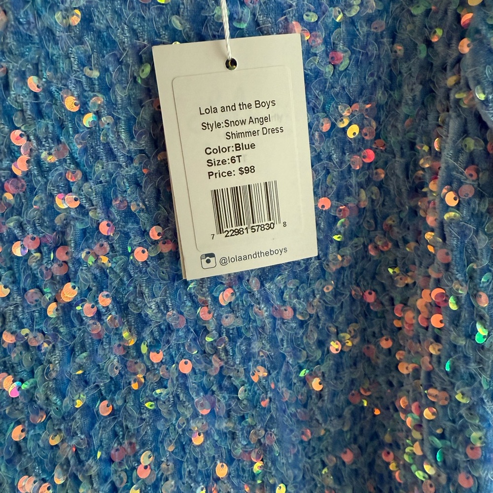 Lola + The Boys Blue Sequin Kids Dress - Picture 3 of 4